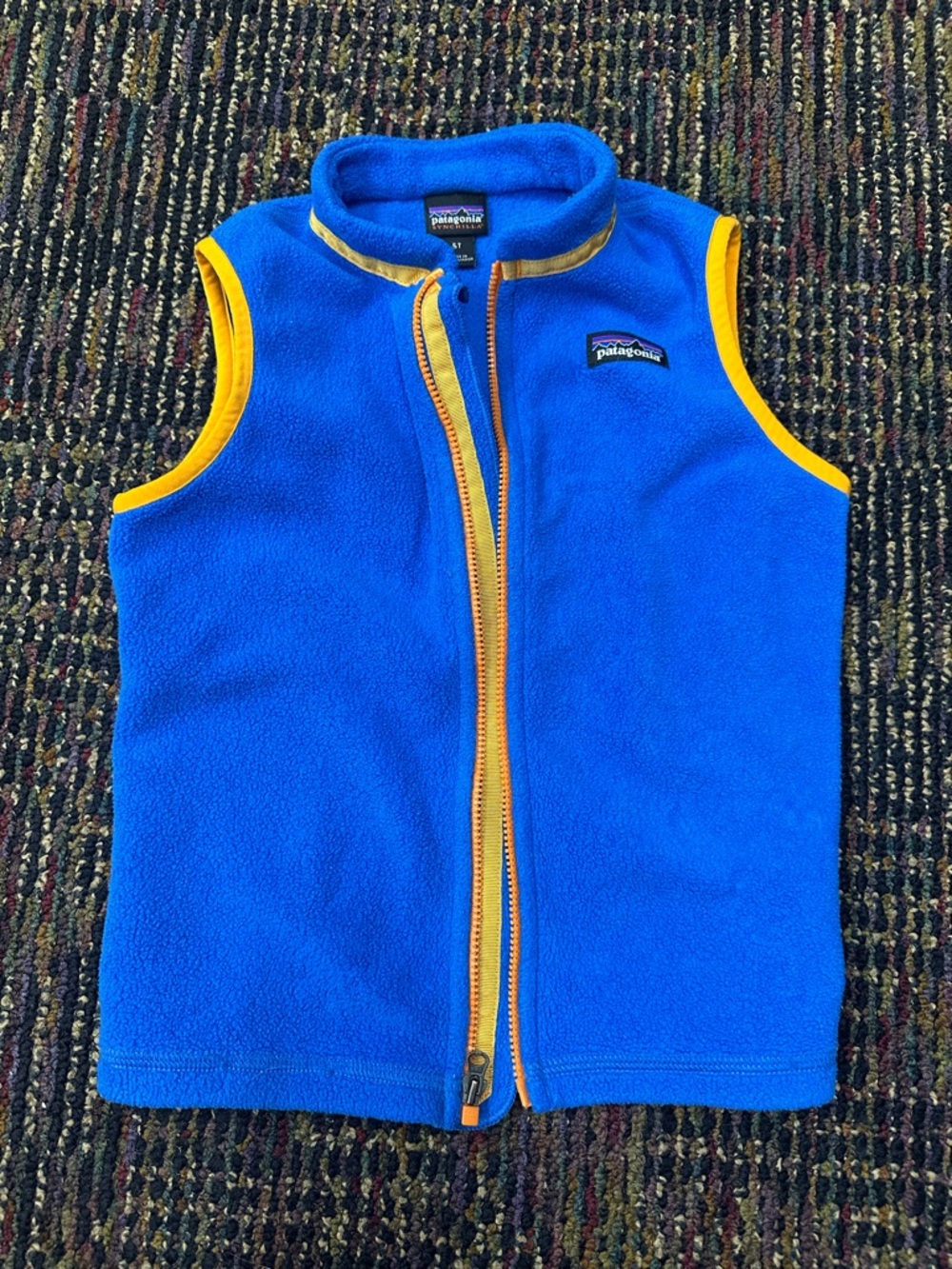Patagonia Blue Synchilla Fleece Vest with Orange Zipper Trim Toddler 5T